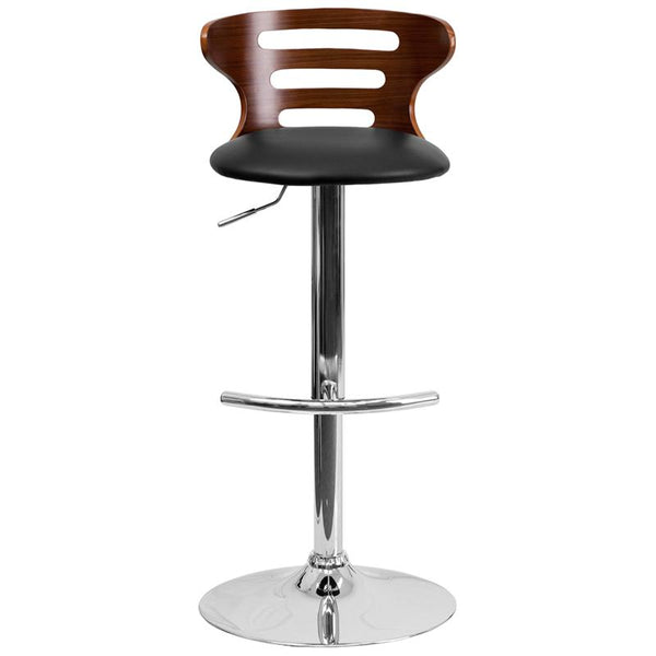 Walnut Bentwood Adjustable Height Barstool With Three Slot Cutout Back And Black Vinyl Seat By Flash Furniture | Bar Stools | Modishstore - 4