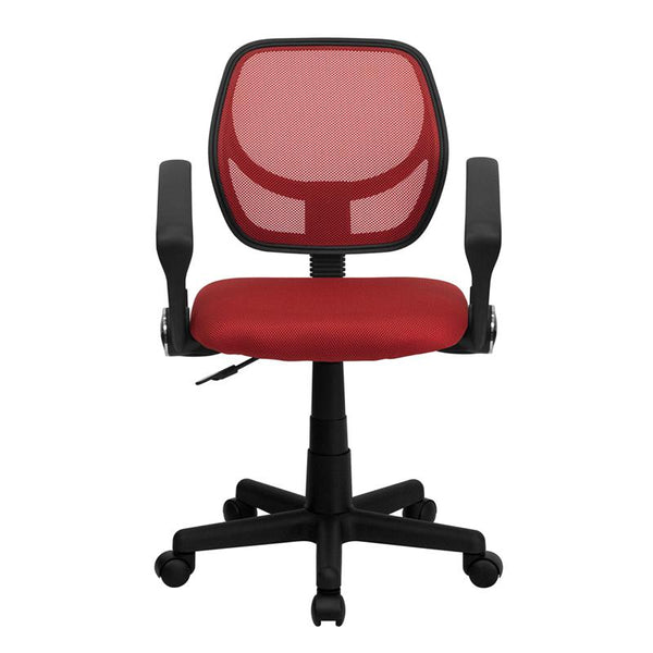 Low Back Red Mesh Swivel Task Office Chair With Arms By Flash Furniture | Office Chairs | Modishstore - 4