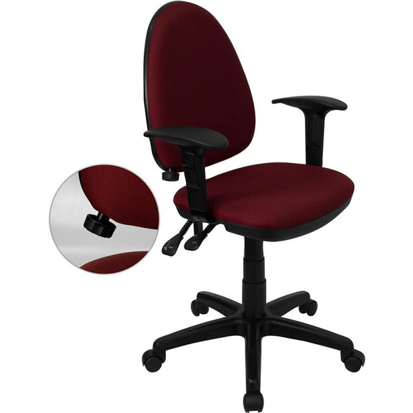 Mid-Back Burgundy Fabric Multifunction Swivel Ergonomic Task Office Chair With Adjustable Lumbar Support & Arms By Flash Furniture | Office Chairs | Modishstore