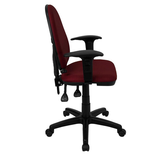 Mid-Back Burgundy Fabric Multifunction Swivel Ergonomic Task Office Chair With Adjustable Lumbar Support & Arms By Flash Furniture | Office Chairs | Modishstore - 2