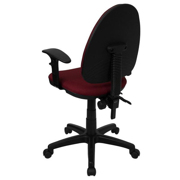 Mid-Back Burgundy Fabric Multifunction Swivel Ergonomic Task Office Chair With Adjustable Lumbar Support & Arms By Flash Furniture | Office Chairs | Modishstore - 3