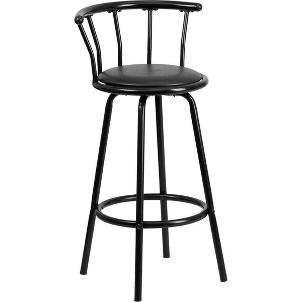 Crown Back Black Metal Barstool With Black Vinyl Swivel Seat By Flash Furniture | Bar Stools | Modishstore