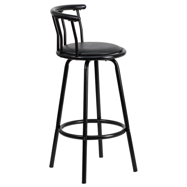 Crown Back Black Metal Barstool With Black Vinyl Swivel Seat By Flash Furniture | Bar Stools | Modishstore - 2