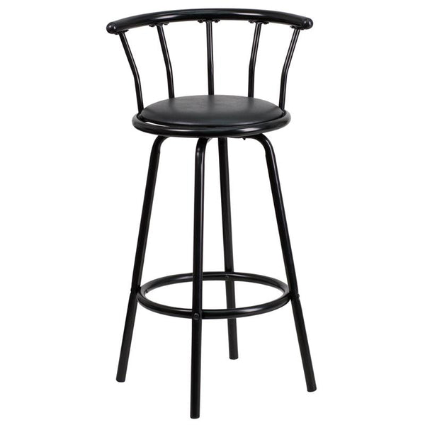 Crown Back Black Metal Barstool With Black Vinyl Swivel Seat By Flash Furniture | Bar Stools | Modishstore - 4